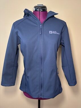 Jack Wolfskin Women's Navy Hooded Softshell Jacket, Raincoat, Nautical, Spring